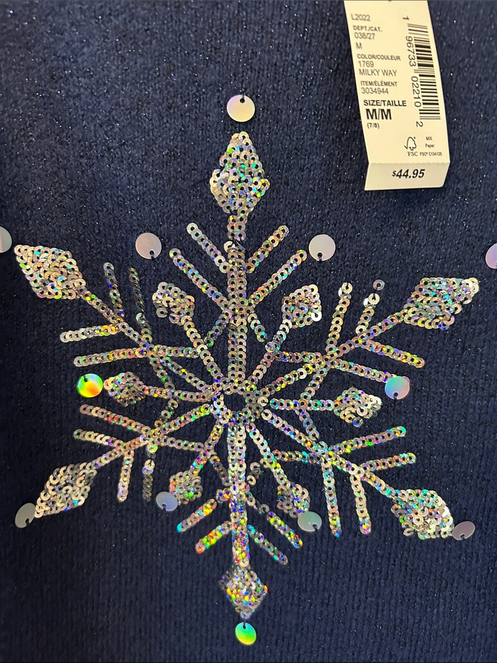 The Children's Place Navy Knit Dress with Silver Snowflake - holiday - size 7/8 - Picture 4 of 9